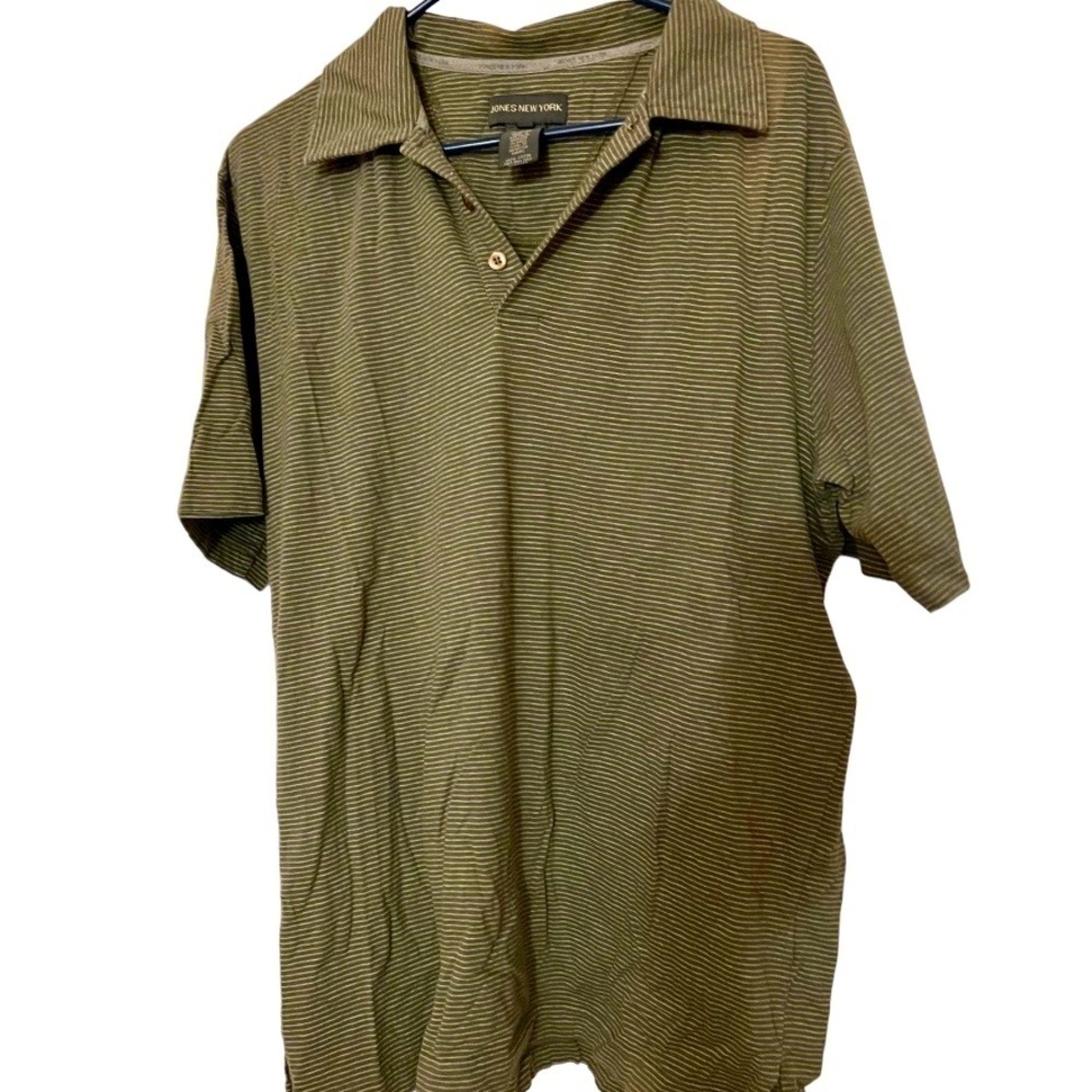JONES New York polo, all cotton, olive green stripe, L